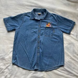 Vintage Disney Winnie the Pooh & Piglet Womens Denim Button Up Embroidered Shirt